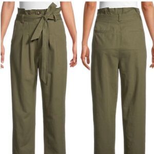 7 FOR ALL MANKIND Paperbag Waist Wide Leg Pants Trousers Army Green Size Small